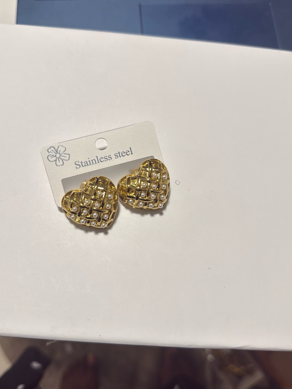 Gold Heart Lattice Stud Earrings - Stainless Steel